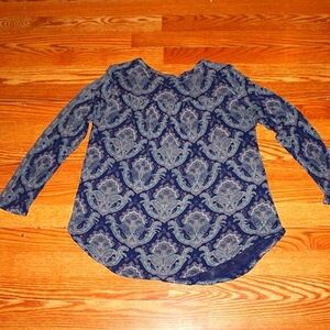 Lucky Brand Boho Peasant Blouse XL Blue Cottagecore Hippie Festival Flowy